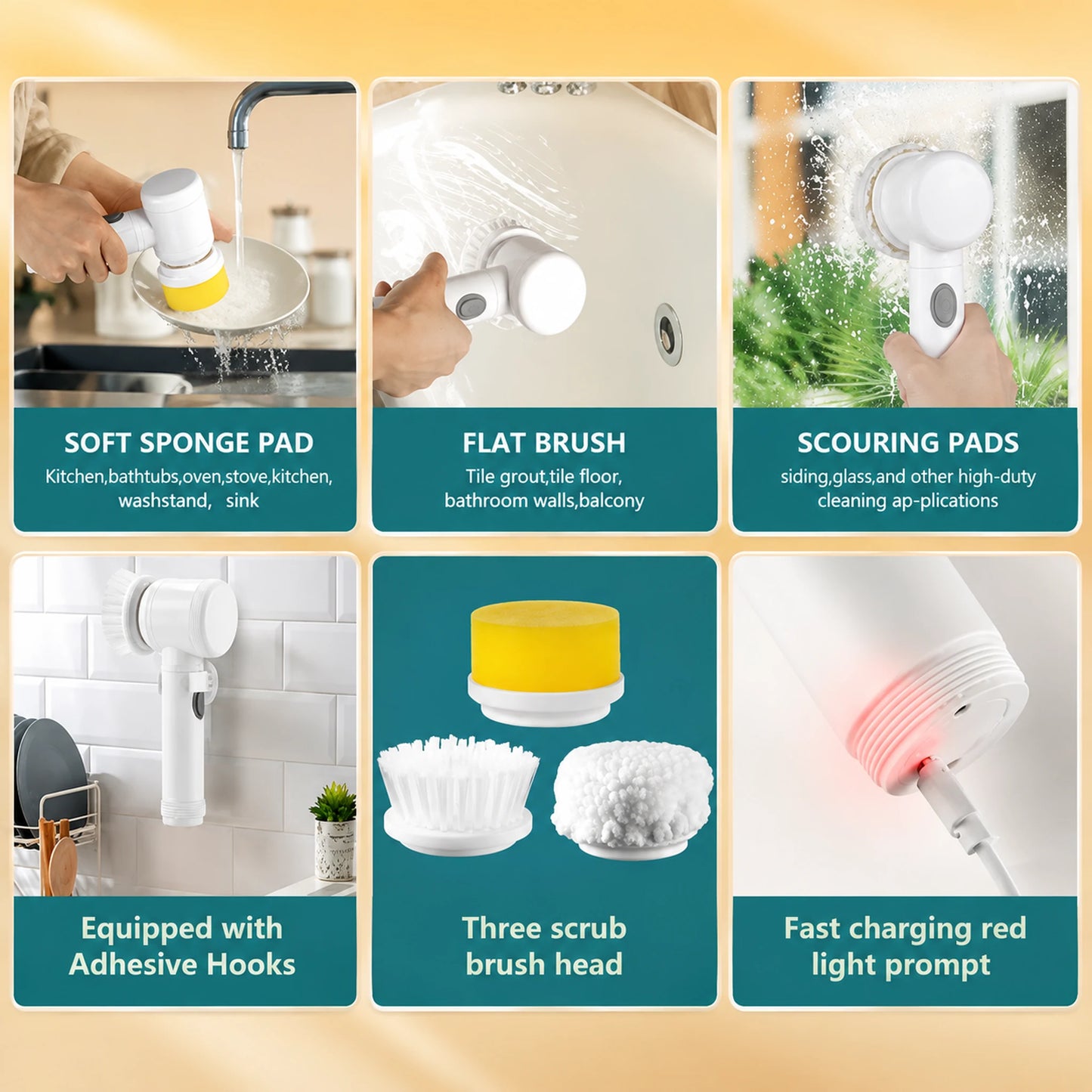 ✨ Ultimate Electric Spin Scrubber | Rechargeable Cordless Cleaner with 5 Precision Brush Heads